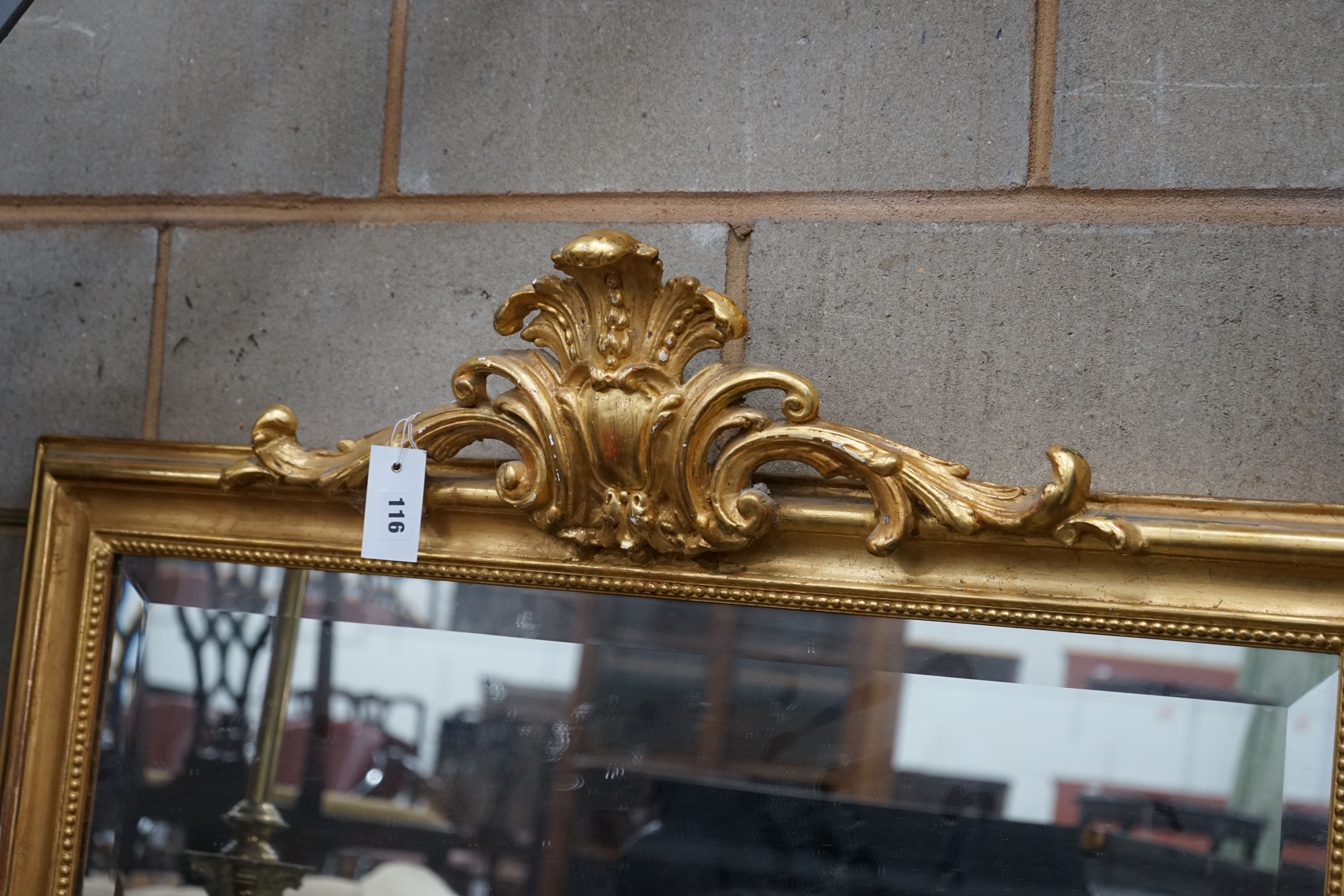 A 19th century French giltwood and gesso overmantel mirror, width 99cm height 160cm